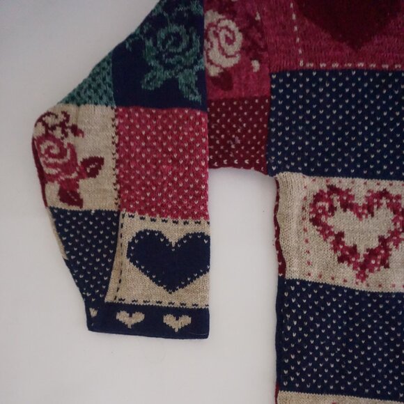 Vintage Maggie Lawrence Patchwork Heart Rose Sweater Tunic Long Sleeve XL - Picture 7 of 11